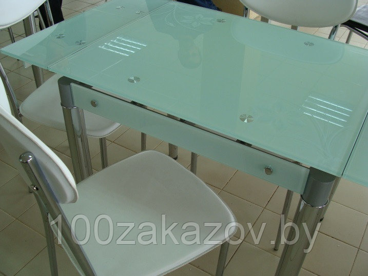 Стеклянный кухонный стол 800/1200*650. Раздвижной стол трансформер 6069-3