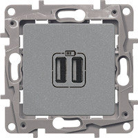 Etika - Зарядное устройство с двумя USB-разъемами, 240В/5В, 2400мА. (алюминий) 672494
