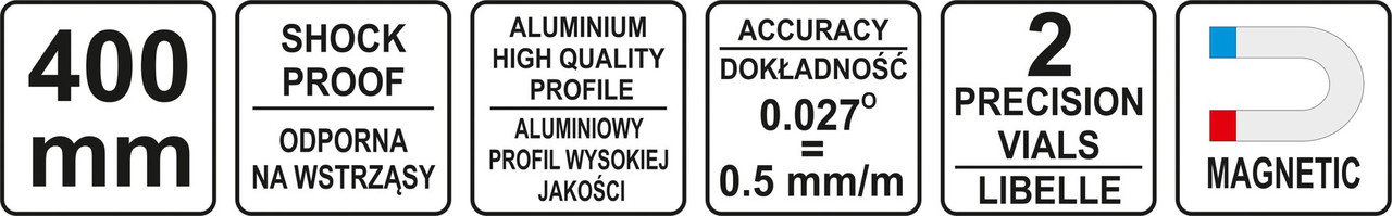 YT-30060 Уровень магнитный 400мм, 2 глазка, YATO - фото 4 - id-p104290164