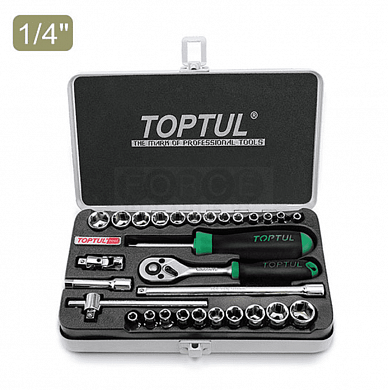 Набор головок 1/4" 4-14мм 3/16"-9/16" 6гр. 29пр. метал.кейс PROLINE TOPTUL (GCAD2902)
