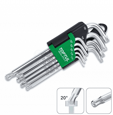 Набор ключей Torx T10-Т50 9шт длинных, с отверстием и шариком TOPTUL (GAAL0925)