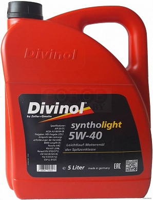 Моторное масло 5W40 синтетическое DIVINOL Syntolight MBX 5л 49540-K007 - фото 1 - id-p104316294