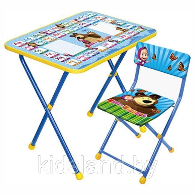 Детский складной столик со стульчиком  "Маша и Медведь" с азбукой арт. КП2/2