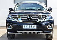 Защита переднего бампера d76 (дуга) d76х2 (дуга) клыки Nissan Patrol (2014-2019)