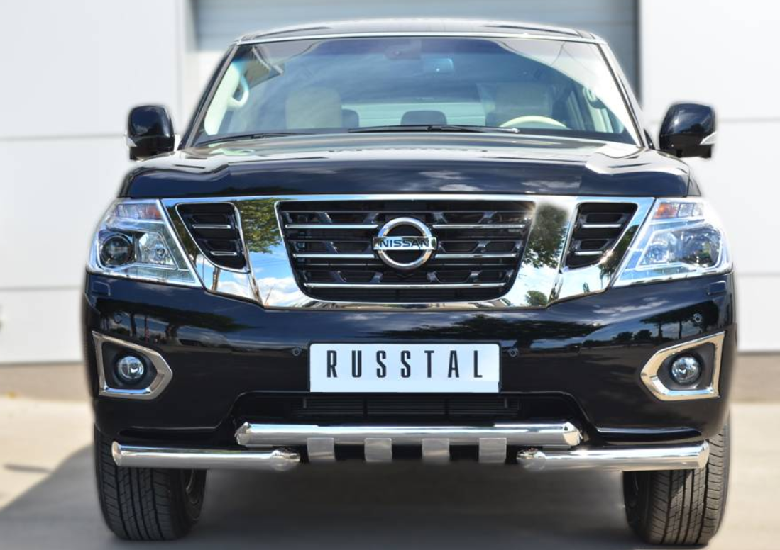 Защита переднего бампера d76 (дуга) d76х2 (дуга) клыки Nissan Patrol (2014-2019) - фото 1 - id-p104447132