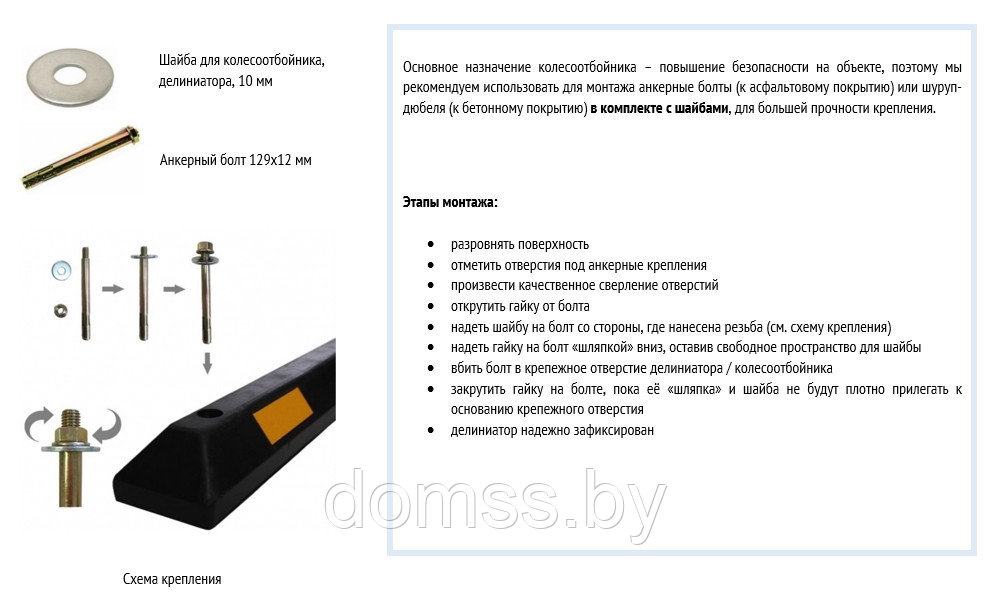 Монтаж и установка колесоотбойников парковочных резиновых