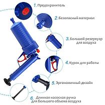 Вантуз насос для прочистки труб Air Drain Blaster, 3 насадки, фото 3