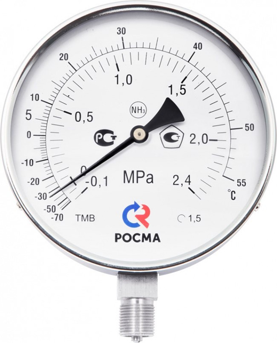 Мановакуумметр ТМВ-511Р.00 (-0,1-0,9MPa)(-70...+20C)G1/2.1,5 NH3 Аммиак