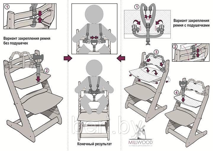 Пятиточечный ремень безопасности для стульчика Вырастайка, В1, В2, В3, Millwood - фото 4 - id-p104574016