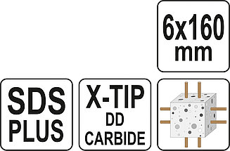 Бур по бетону SDS-plus PREMIUM 6мм/160мм, YATO, фото 3