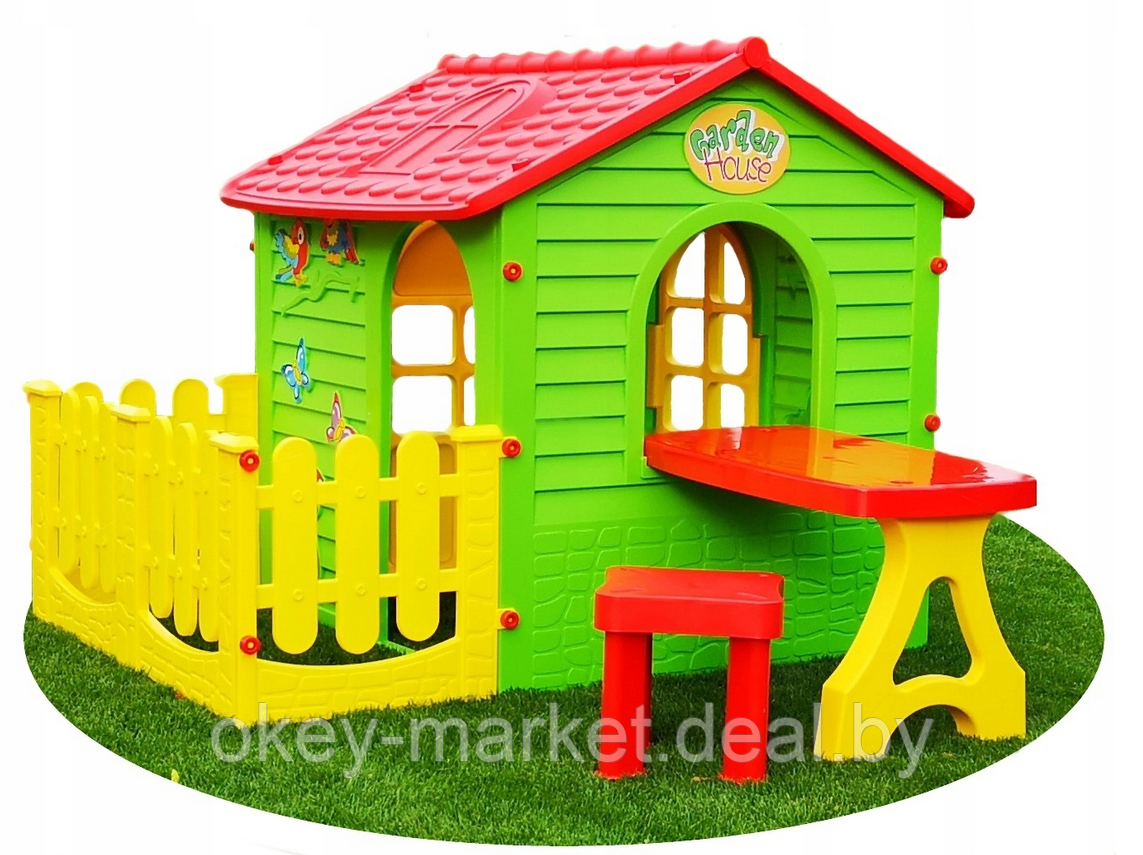 Детский игровой домик MOCHTOYS со столиком,стульчиком и забором - фото 1 - id-p44013031
