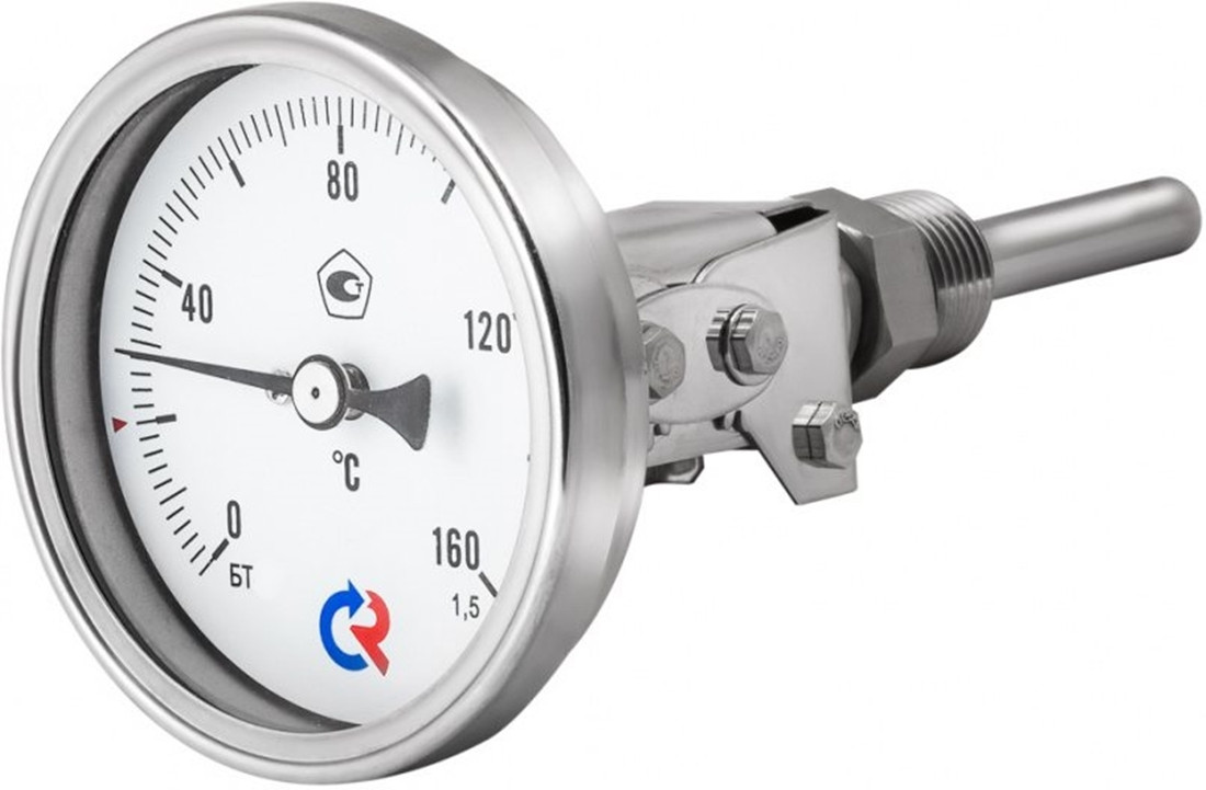 Термометр биметаллический БТ-54.220(0-160С)M20x1,75.300 x10мм .1,5 d=100мм корозионност поворотный - фото 2 - id-p100987643