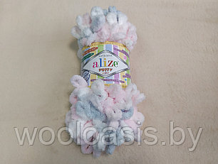 Пряжа Alize Puffy Color, Ализе Пуффи Колор, турецкая, плюшевая, 100% микрополиэстер, для ручного вязания (цвет 5864)