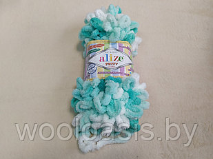 Пряжа Alize Puffy Color, Ализе Пуффи Колор, турецкая, плюшевая, 100% микрополиэстер, для ручного вязания (цвет 5920)