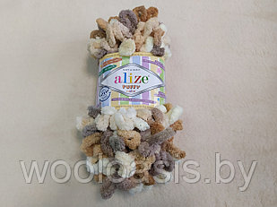 Пряжа Alize Puffy Color, Ализе Пуффи Колор, турецкая, плюшевая, 100% микрополиэстер, для ручного вязания (цвет 5926)