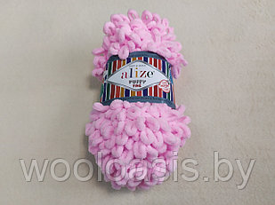 Пряжа Alize Puffy Fine, Ализе Пуффи Файн, турецкая, плюшевая, 100% микрополиэстер, для ручного вязания (цвет 194/ розовый)