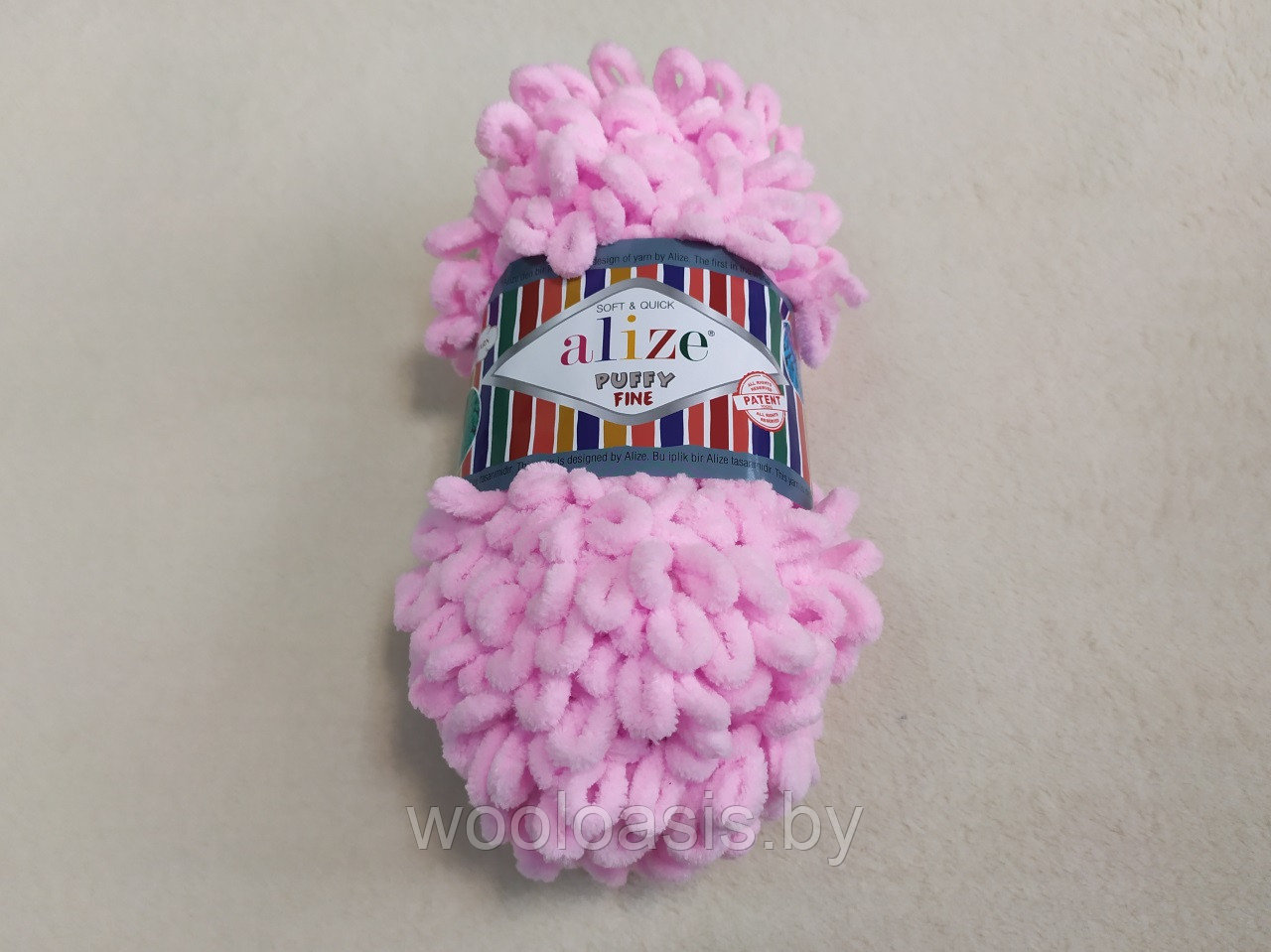 Пряжа Alize Puffy Fine, Ализе Пуффи Файн, турецкая, плюшевая, 100% микрополиэстер, для ручного вязания (цвет 194/ розовый) - фото 1 - id-p104660071