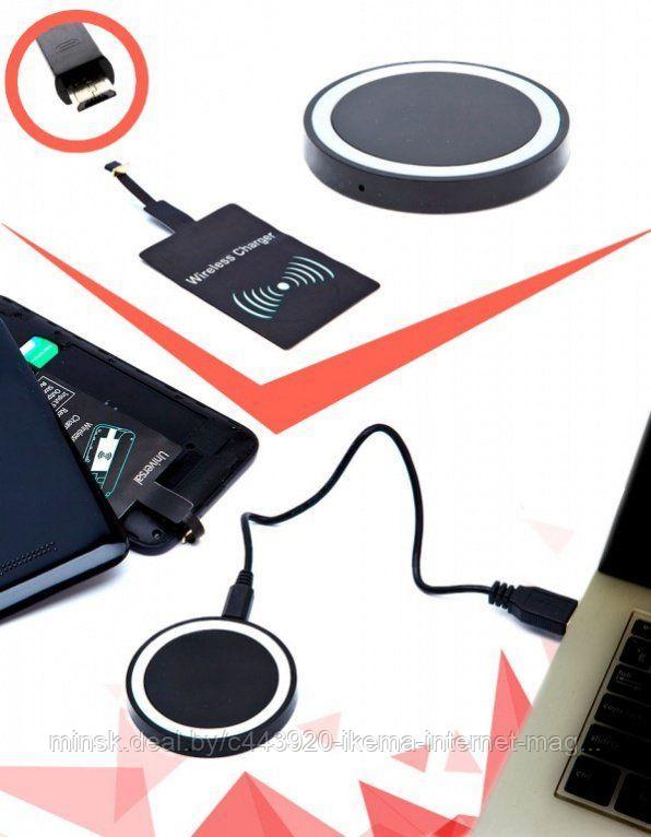 Аккумулятор беспроводной круглый для смартфонов с Micro USB разъемом, черный - фото 1 - id-p104672005