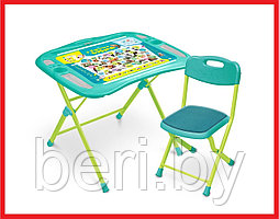 NKP1/4 Комплект детской мебели Ника, "Пушистая азбука", зеленый, стол+стул, органайзер, подставка для книг