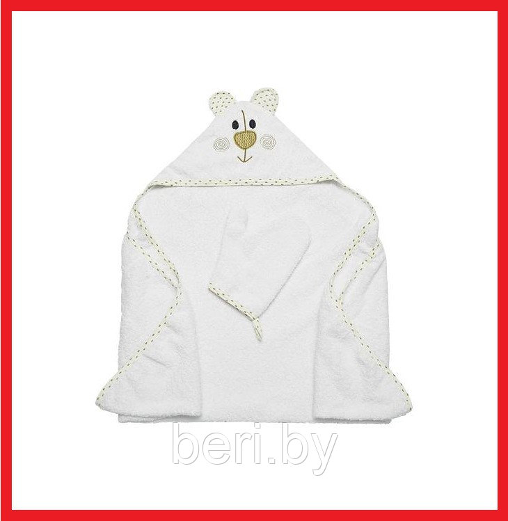FE28060 Полотенце-уголок "Мишка" с рукавичкой, махровое полотенце с капюшоном, 100х100 см, Funecotex - фото 1 - id-p104845184