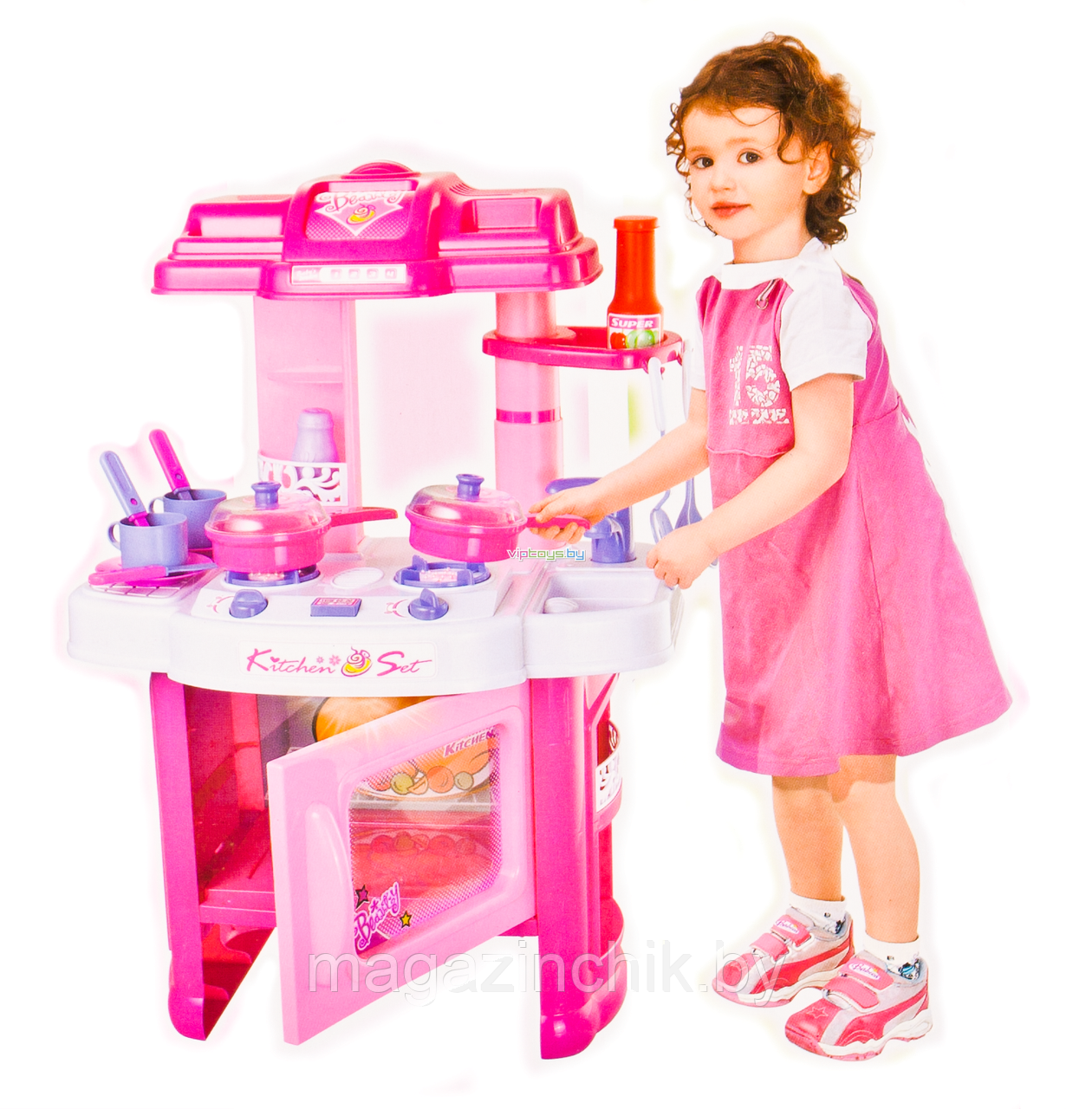 Кухня для девочек 008-26 розовая со светом и звуком - фото 1 - id-p5666661