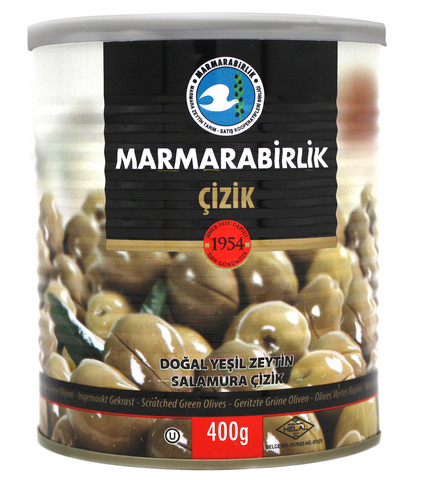 Оливки зеленые Marmarabirlik надрезанные, 400 гр.(Турция)