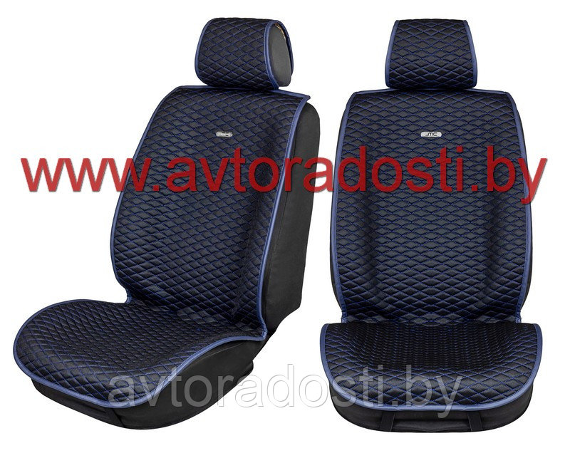Чехлы (накидки) на сиденья МaxCar (Черный, синяя прострочка, темно-синий кант) / передние - фото 1 - id-p105234113