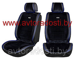 Чехлы (накидки) на сиденья МaxCar (Черный, синяя вставка, синяя прострочка, синий кант) / передние