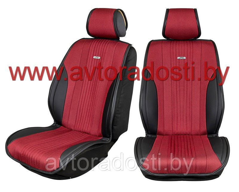 Чехлы (накидки) на сиденья МaxCar (Черный, бордовая вставка, черный кант) / передние