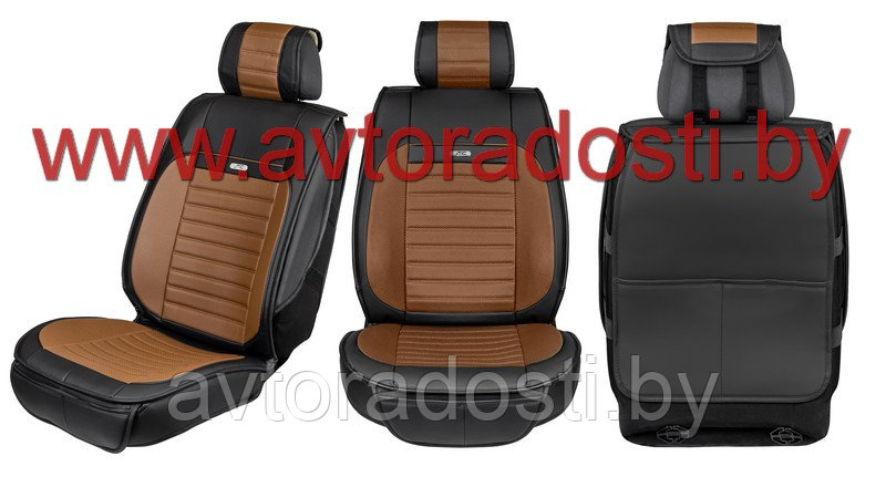 Чехлы (накидки) на сиденья МaxCar (Черный, коричневая вставка, коричневая прострочка) / передние