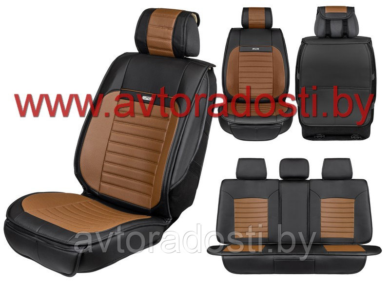 Чехлы (накидки) на сиденья МaxCar (Черный, коричневая вставка, коричневая прострочка)
