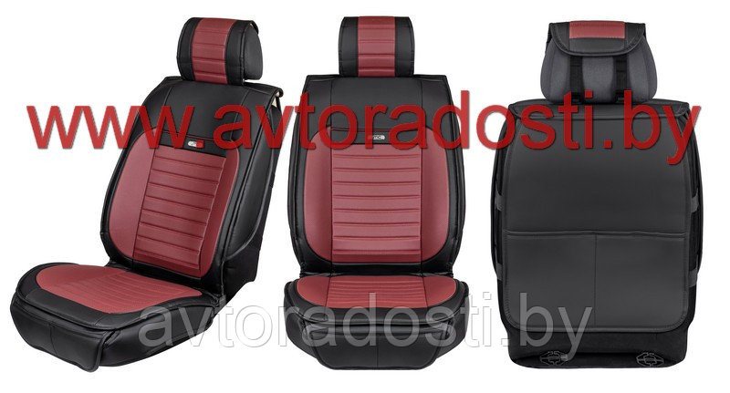 Чехлы (накидки) на сиденья МaxCar (Черный, бордовая вставка, бордовая прострочка) / передние - фото 1 - id-p105234093
