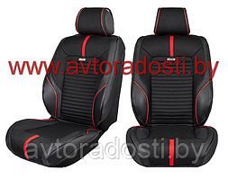Чехлы (накидки) на сиденья МaxCar (Черный, черная вставка, красный кант) / передние