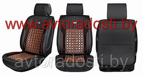 Чехлы (накидки) на сиденья МaxCar (Черный, коричневая массажная вставка, красный кант) / передние
