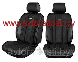 Чехлы (накидки) на сиденья МaxCar (Серый, коричневая массажная вставка, черный кант) / передние