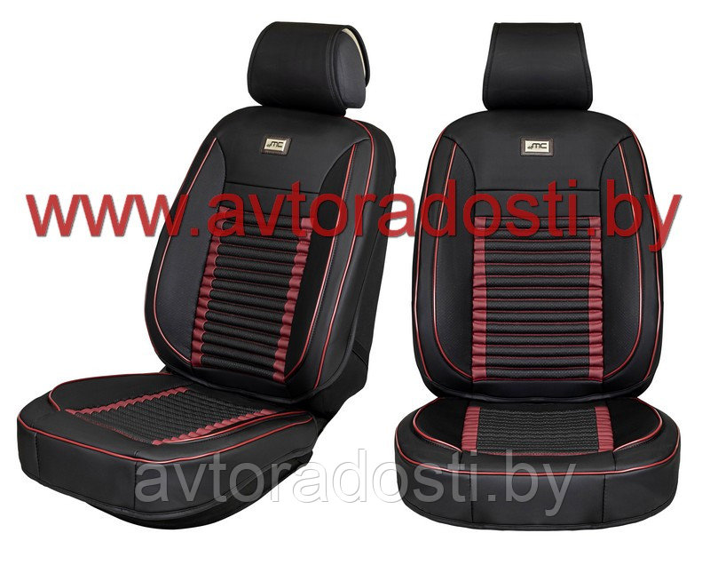 Чехлы (накидки) на сиденья МaxCar (Черный, черно-бордовая вставка, бордовый кант) / передние