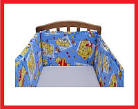 FE10112 Бортик защитный в кроватку "Тедди", бампер, бязь, 360х43 см, Фан Экотекс, Funecotex, голубой