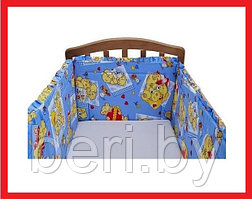 FE10112 Бортик защитный в кроватку "Тедди", бампер, бязь, 360х43 см, Фан Экотекс, Funecotex, голубой