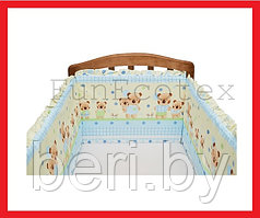 FE10142 Бортик защитный в кроватку на молнии "Мишутка и зайка", 43х360 см, Фан Экотекс, Funecotex, голубой