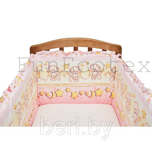 FE10143 Бортик защитный в кроватку на молнии "Сонный мишка", 43х360 см, Фан Экотекс, Funecotex, розовый - фото 1 - id-p105286079