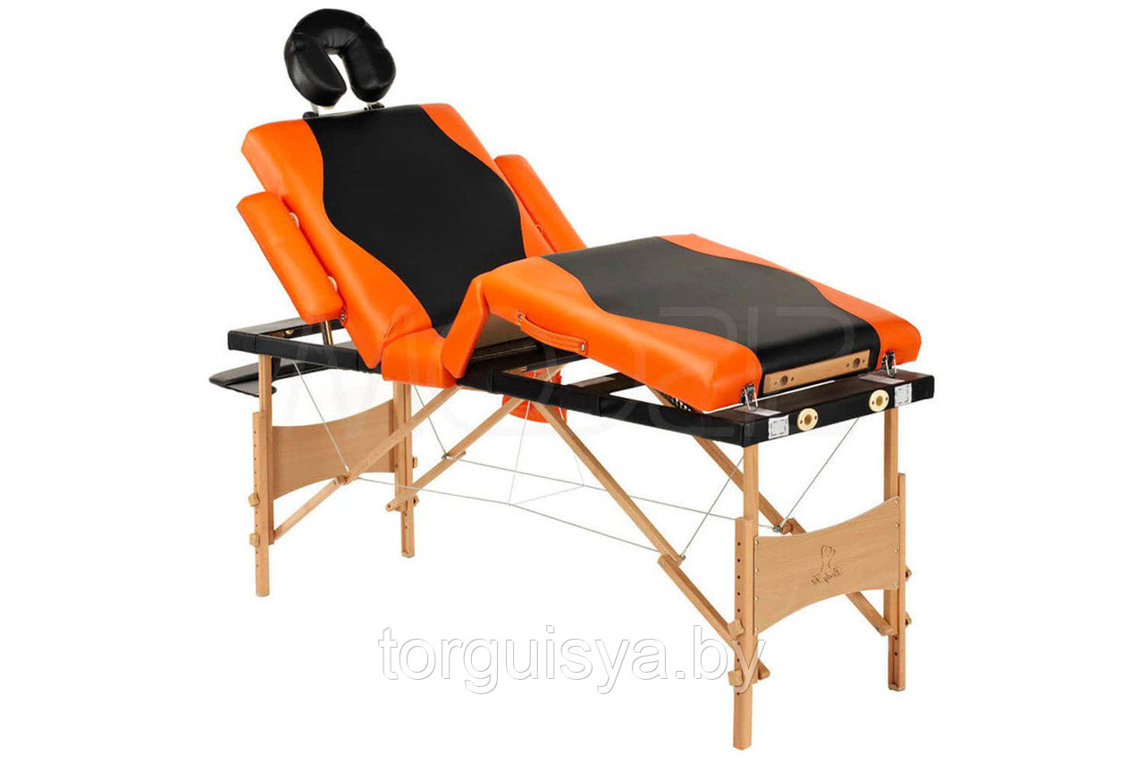 Массажный стол складной 4-секционный деревянный RS BodyFit черно-оранжевый - фото 1 - id-p105332910