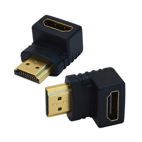 Переходник HDMI штекер - HDMI гнездо угловой (пластик-золото, ПВХ-упаковка)