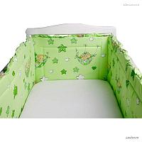 FE10110 Бортик защитный в кроватку "Гамачки" 43х360 см, бампер, Фан Экотекс, Funecotex, зеленый