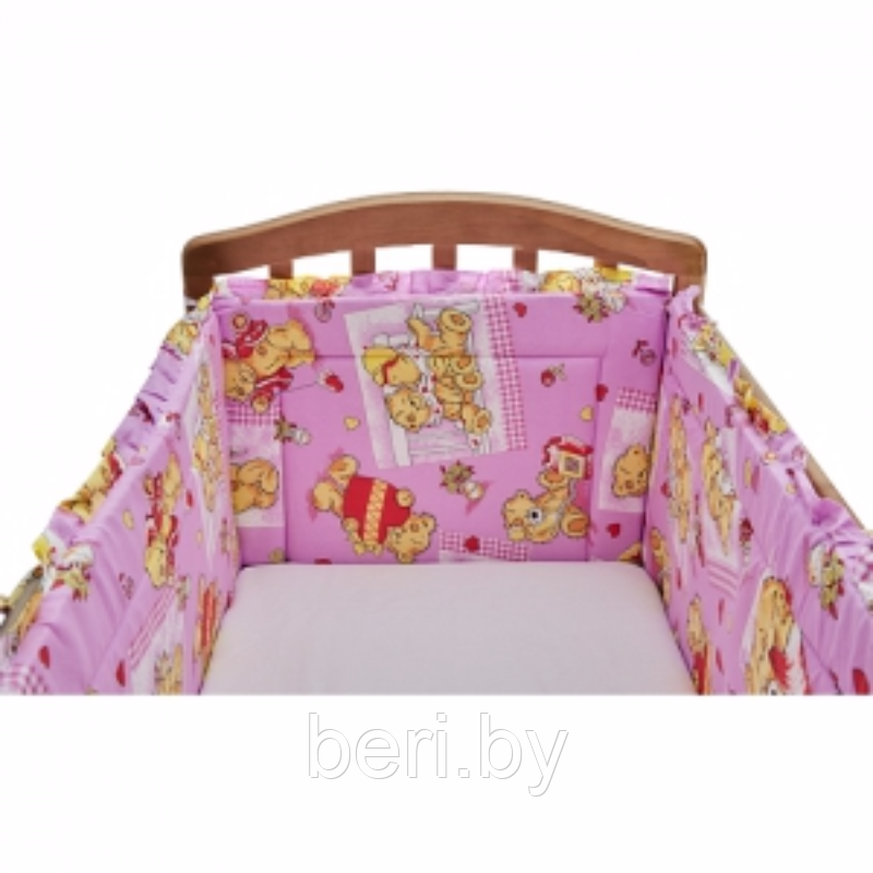 FE10112 Бортик защитный в кроватку "Тедди", бампер, бязь, 360х43 см, Фан Экотекс, Funecotex, розовый - фото 1 - id-p105528676