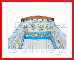 FE10143 Бортик защитный в кроватку на молнии "Сонный мишка", 43х360 см, Фан Экотекс, Funecotex, голубой