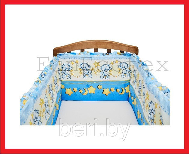FE10143 Бортик защитный в кроватку на молнии "Сонный мишка", 43х360 см, Фан Экотекс, Funecotex, голубой - фото 1 - id-p105529044