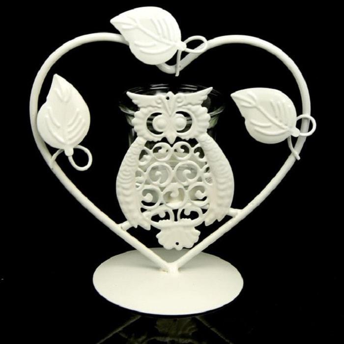 Подсвечник декоративный «Совушка в сердце» белый - фото 1 - id-p105529451