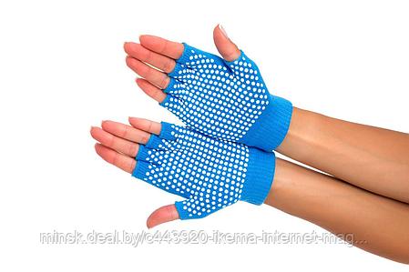Перчатки противоскользящие для занятий йогой голубой цвет, фото 2