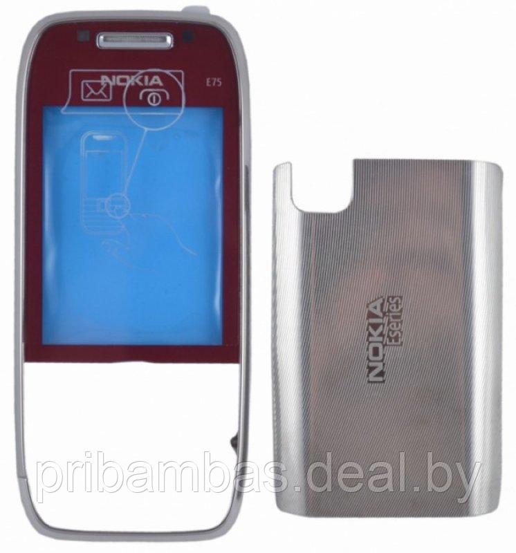 Корпус для Nokia E75 без средней части серебристый + красный совместимый - фото 1 - id-p249869