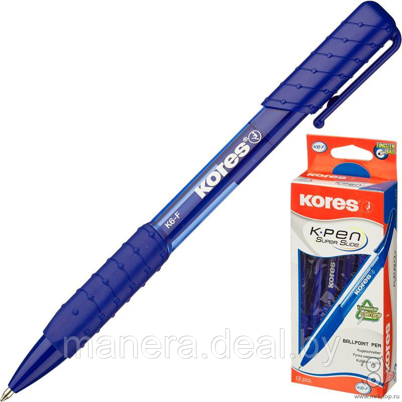 Ручка шариковая автоматическая "К6", KORES синяя, 0.5мм
